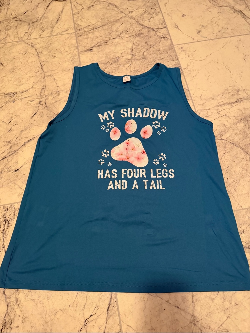 Blue Graphic Pet Paw Tank Top - "My Shadow Has Four Legs and a Tail"